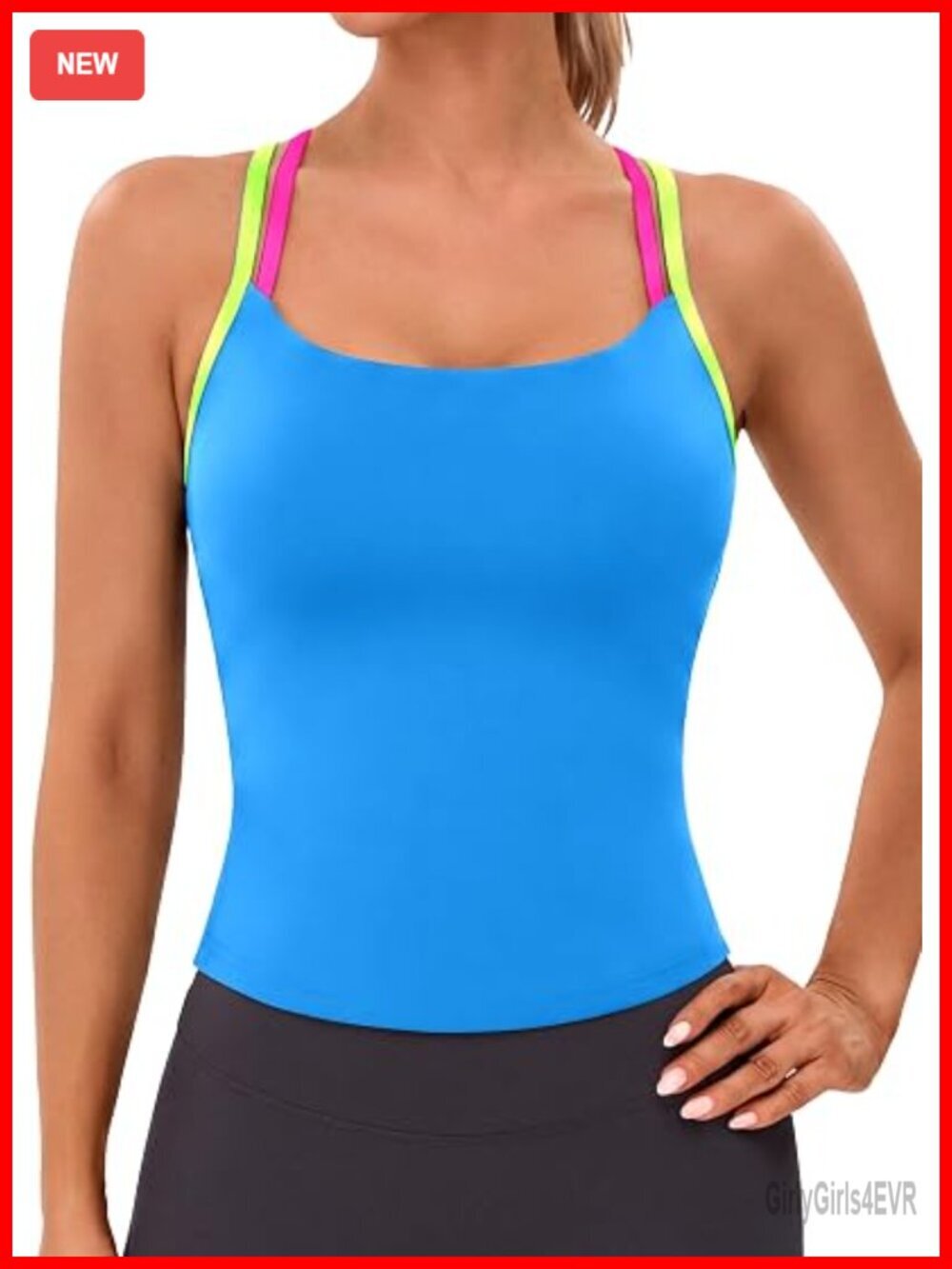 Color Block Built in Bra Tank Top for Women Cross Back Yoga Gym
